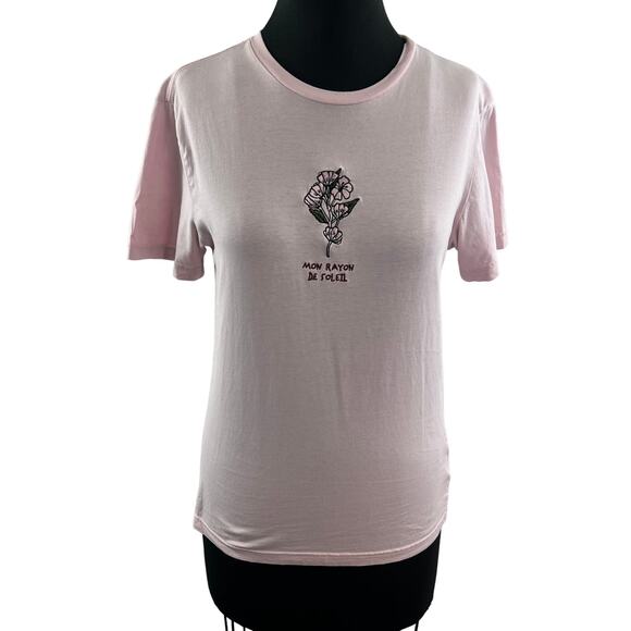 H&M DIVIDED Pink 'Mon Rayon de Soleil" Top Short Sleeves Crewneck Size XS - Picture 2 of 10